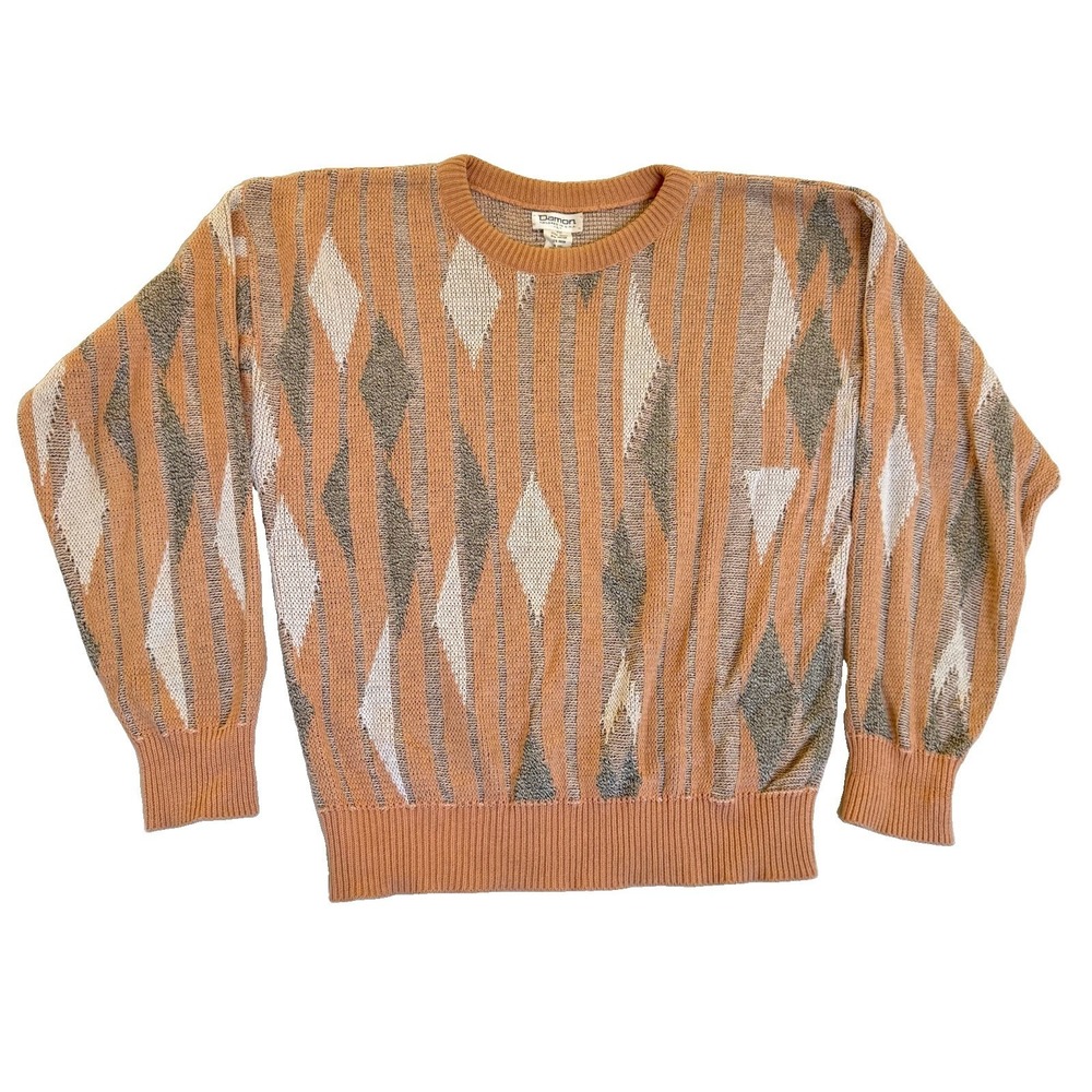 Vtg Damon Mens Geometric Knit Crewneck Pullover Abstract Grandpacore Cosby USA